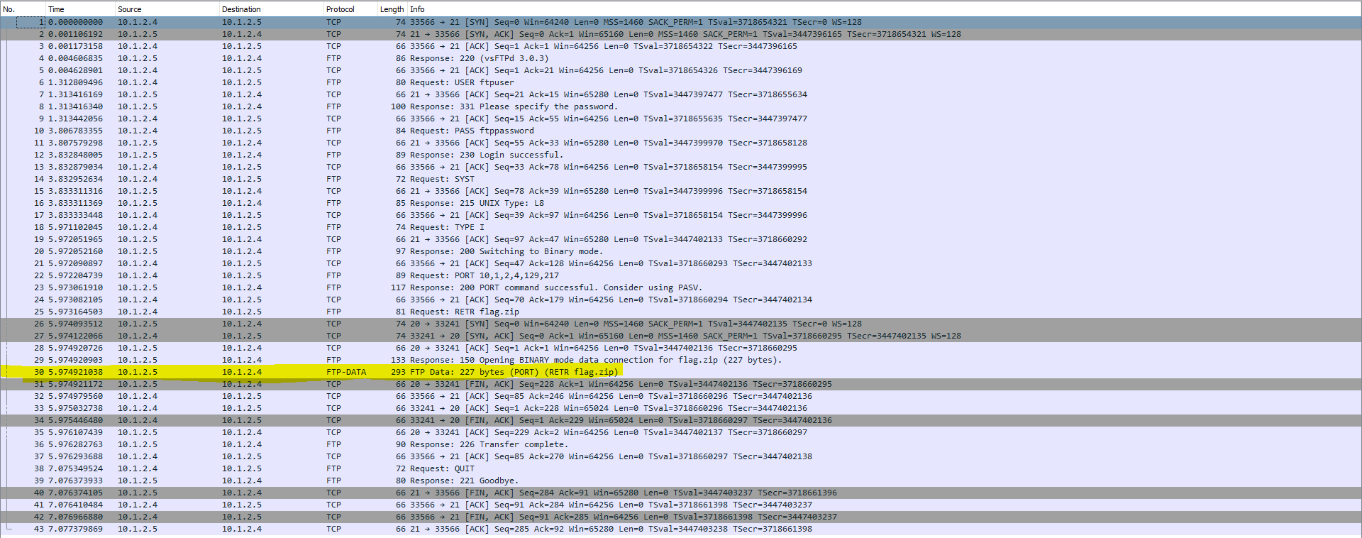 screenshot from wireshark